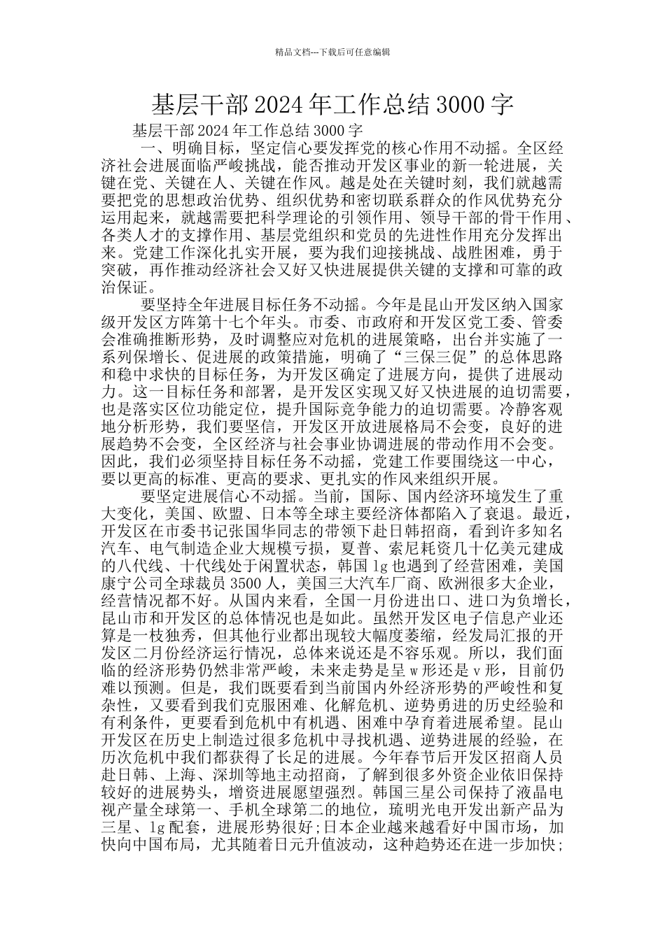 基层干部2024年工作总结3000字_第1页