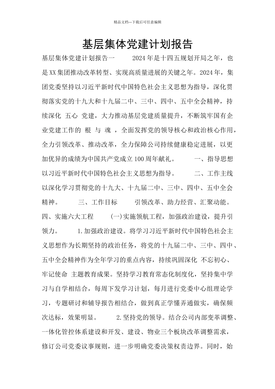 基层集体党建计划报告_第1页