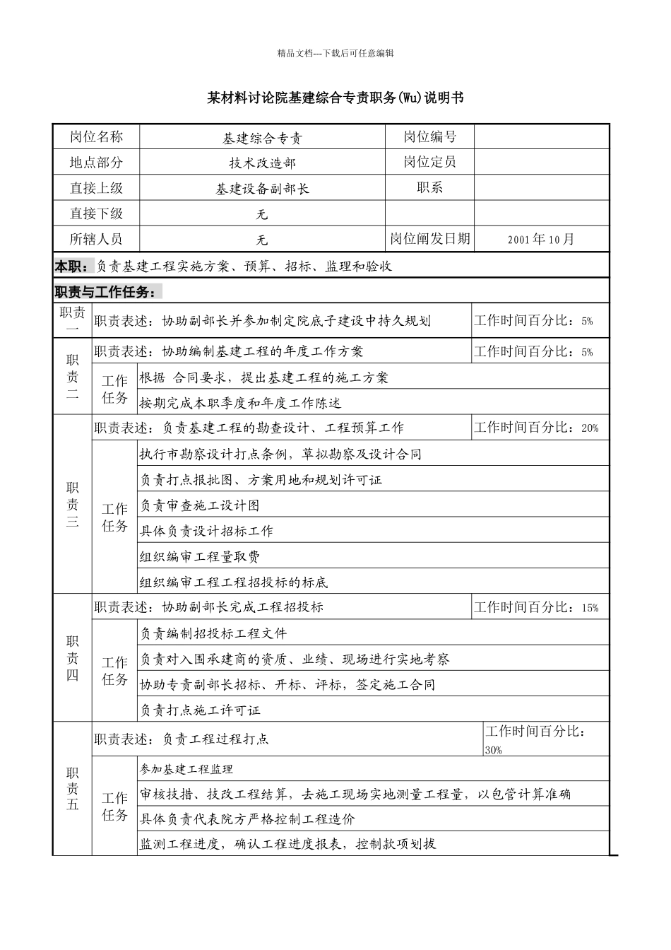 基建综合专责职务说明书_第1页