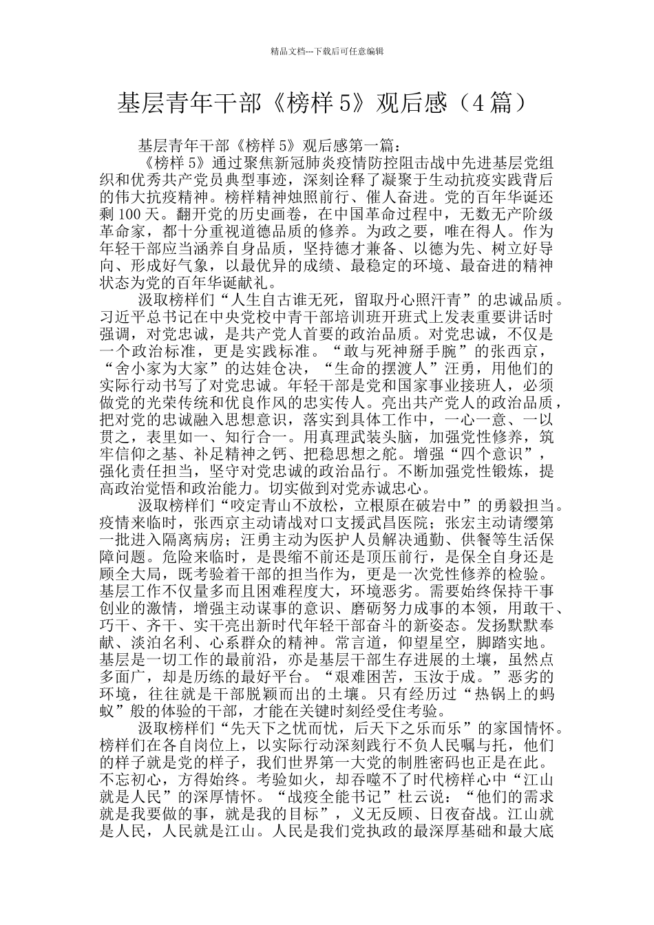 基层青年干部《榜样5》观后感_第1页