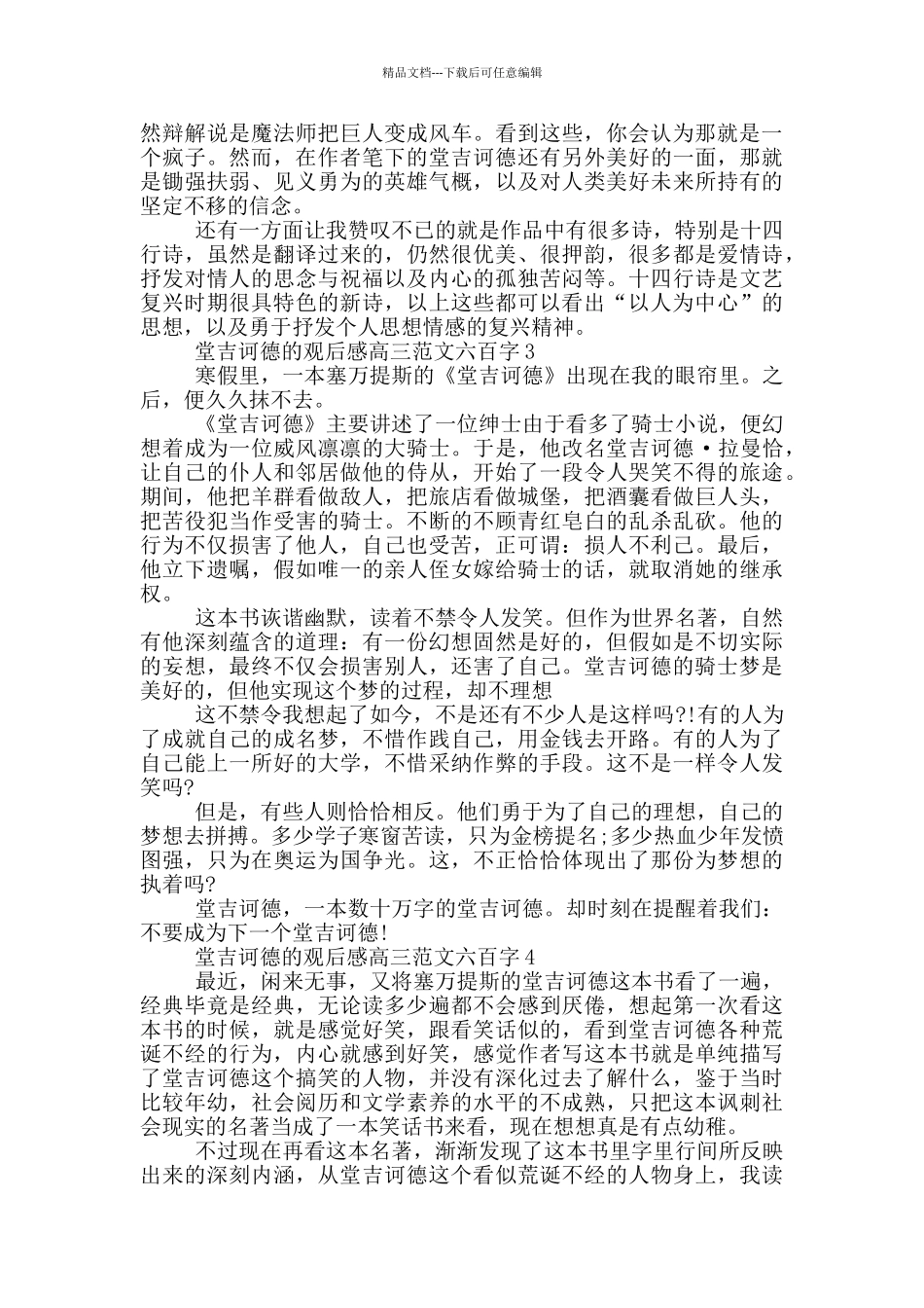 堂吉诃德观后感高三最新范文六百字_第2页