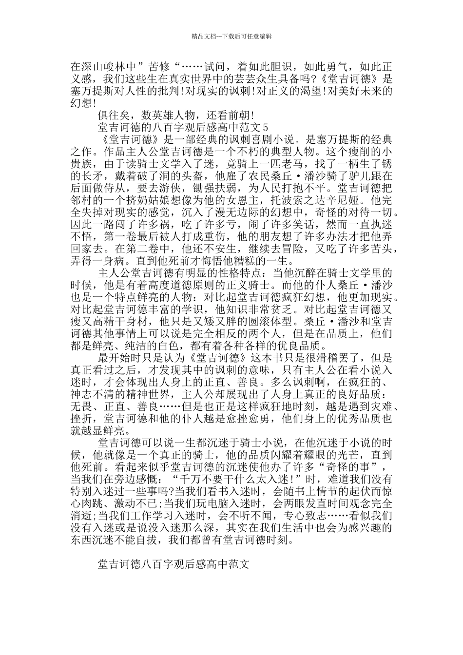 堂吉诃德八百字观后感高中范文五篇_第3页