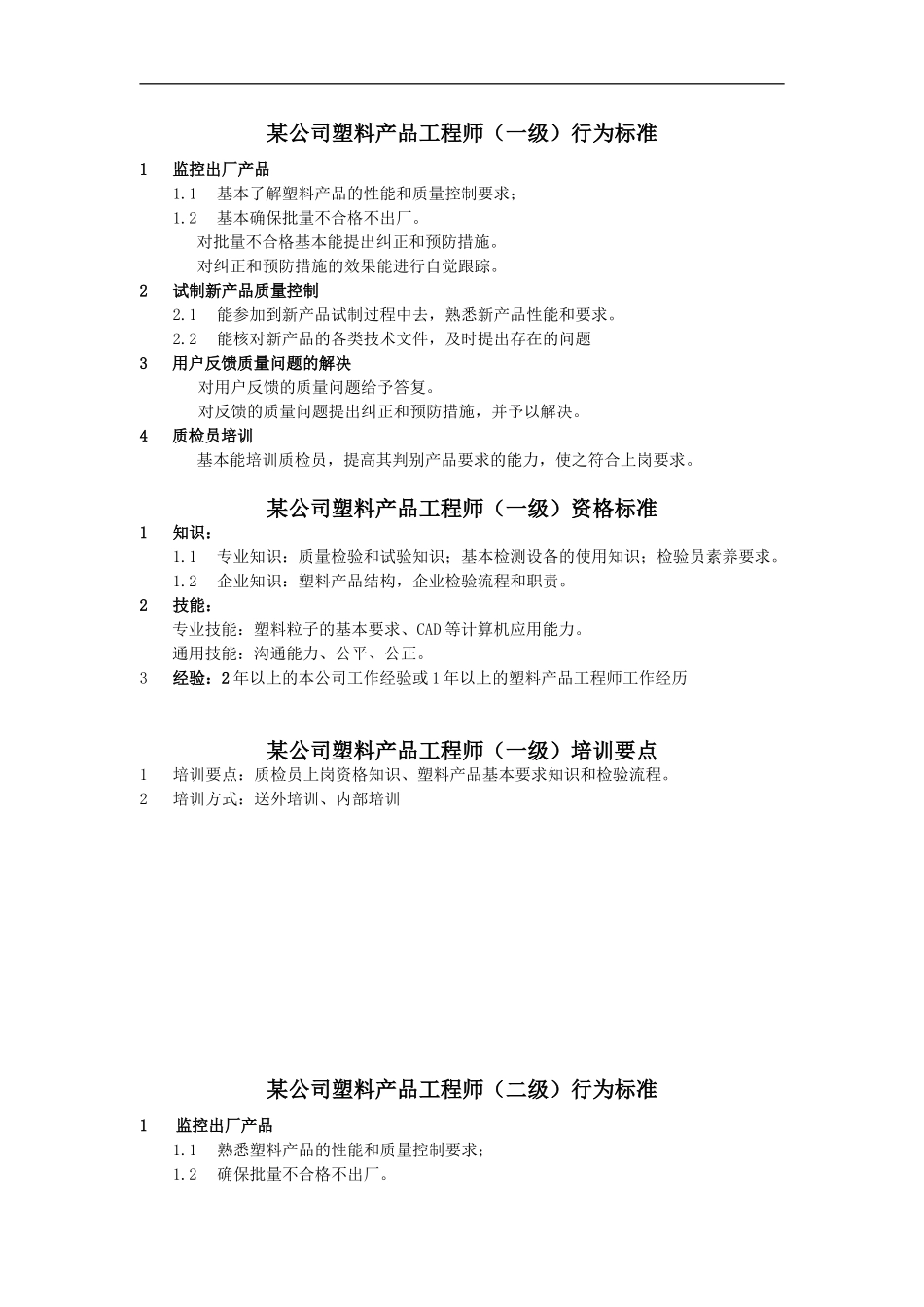 塑料产品工程师岗位说明书_第2页