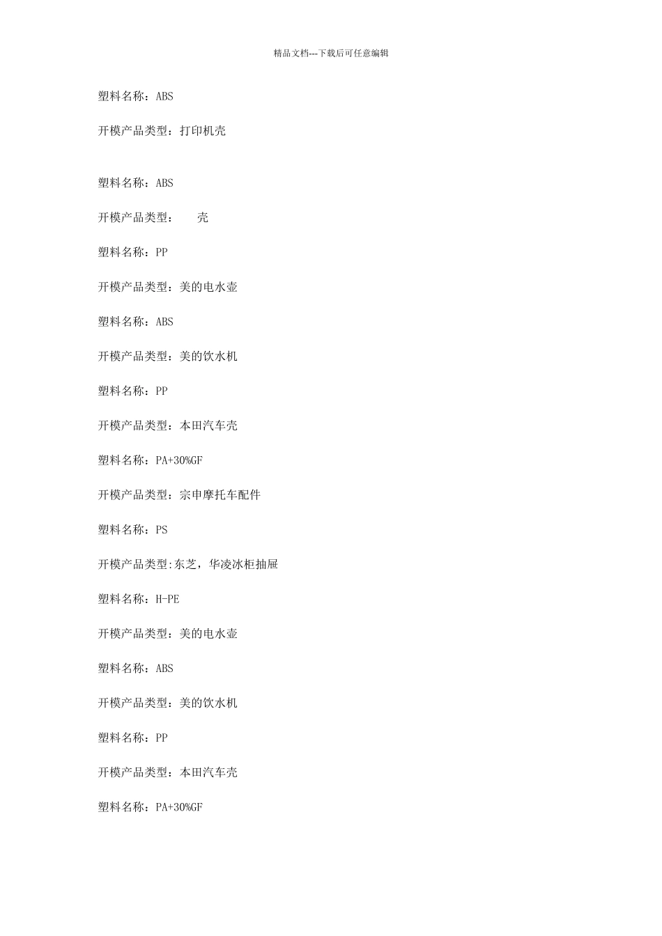 塑料缩水率收集_第1页