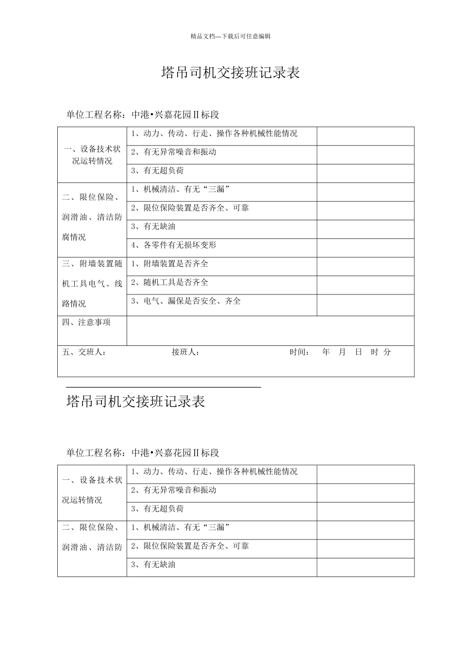 塔吊司机交接班记录表_第1页