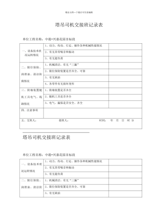 塔吊司机交接班记录表
