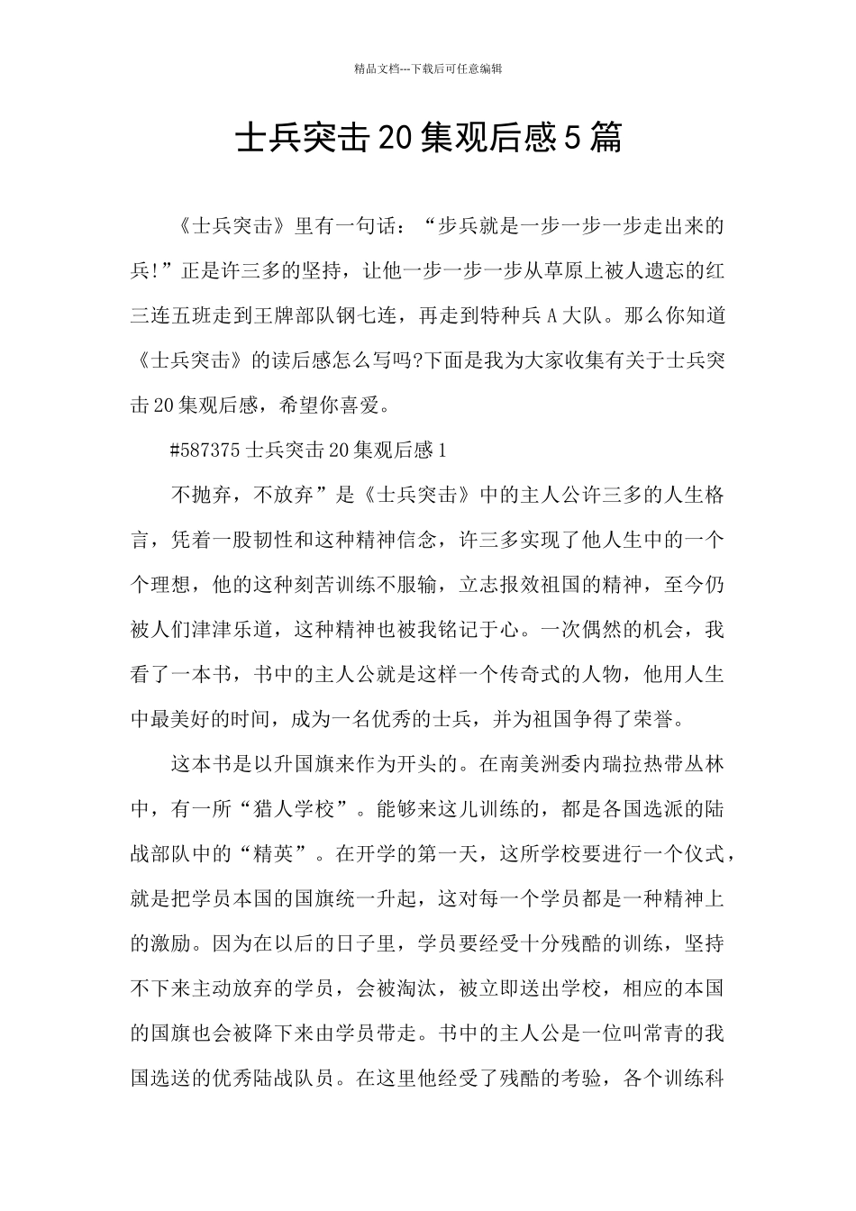 士兵突击20集观后感5篇_第1页