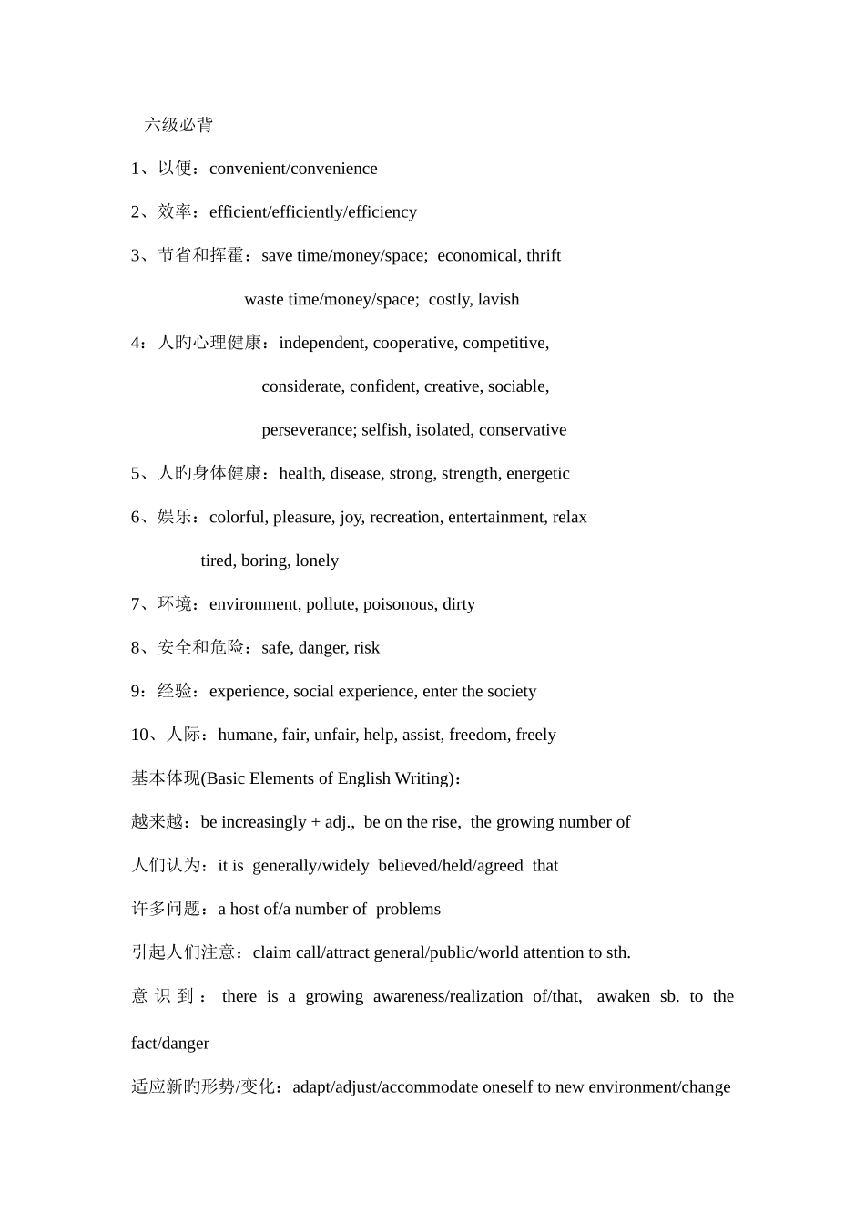 2025年英语六级翻译词组与作文常用短语_第1页