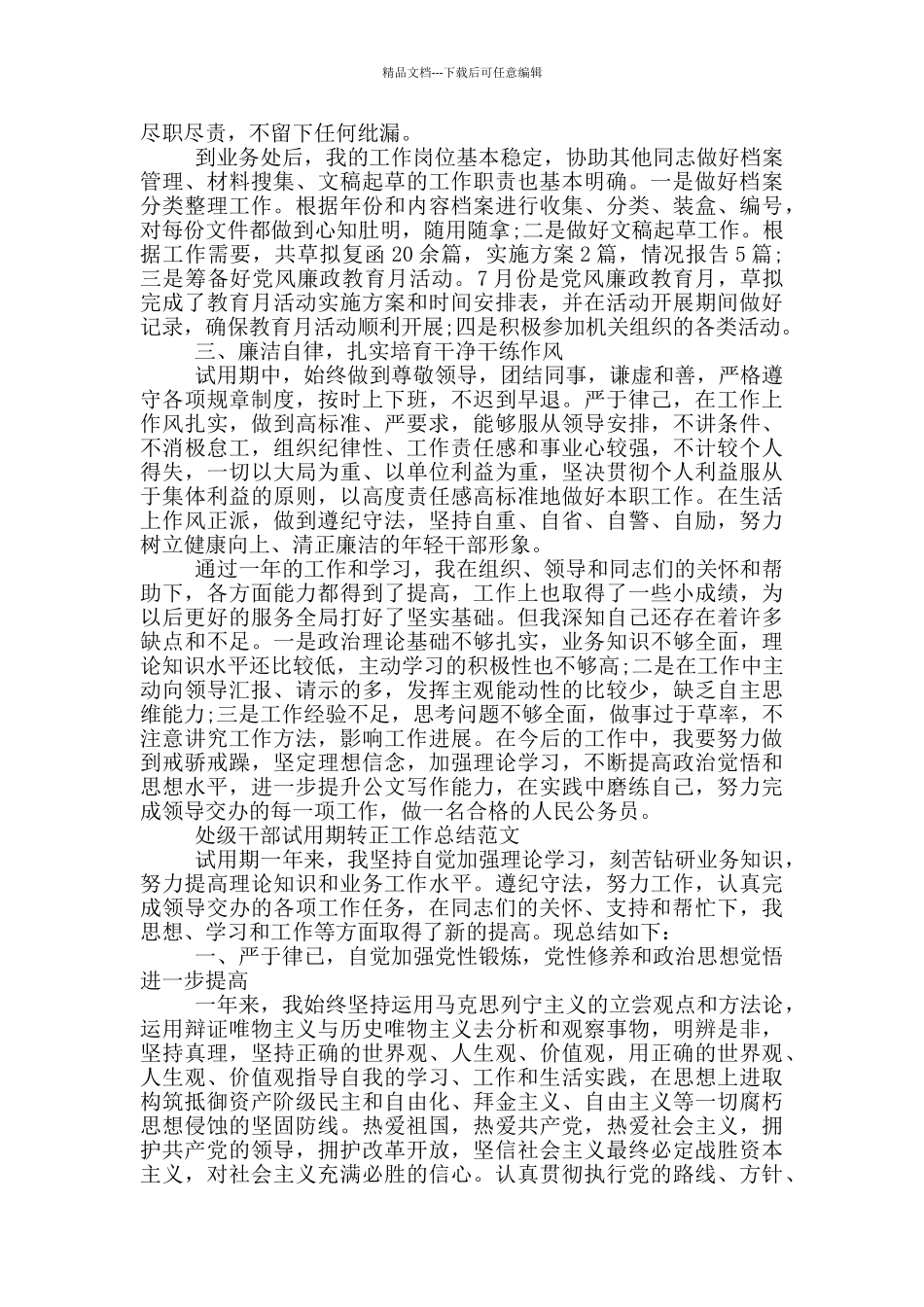 处级干部试用期转正工作总结范文_第3页