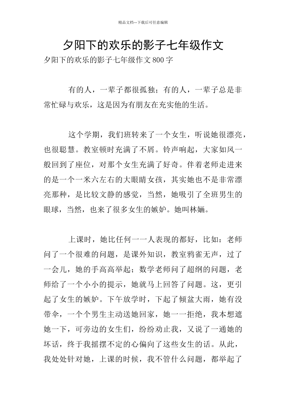 夕阳下的快乐的影子七年级作文_第1页