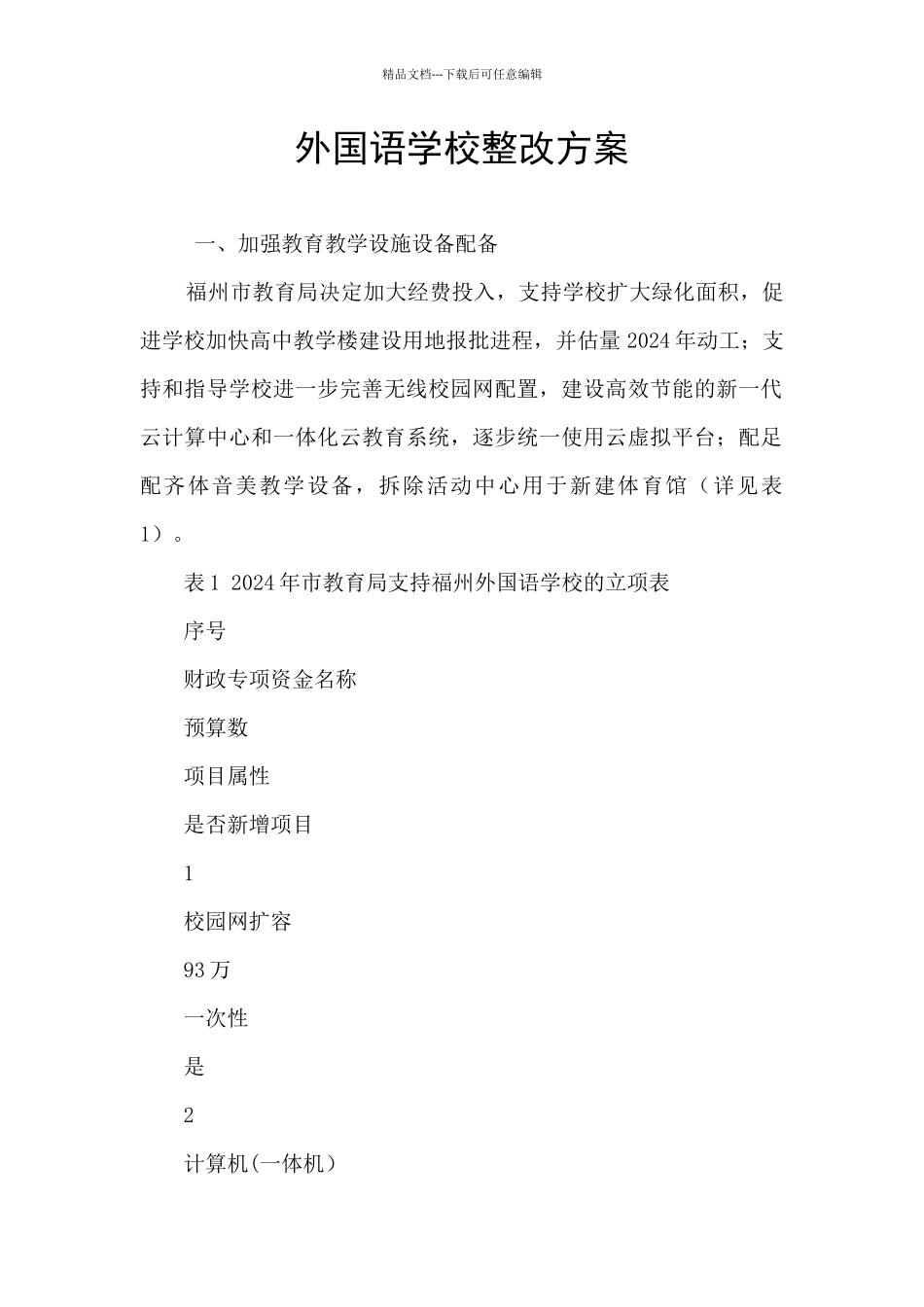 外国语学校整改方案_第1页