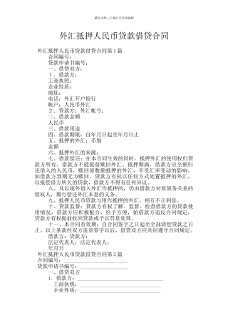 外汇抵押人民币贷款借贷合同