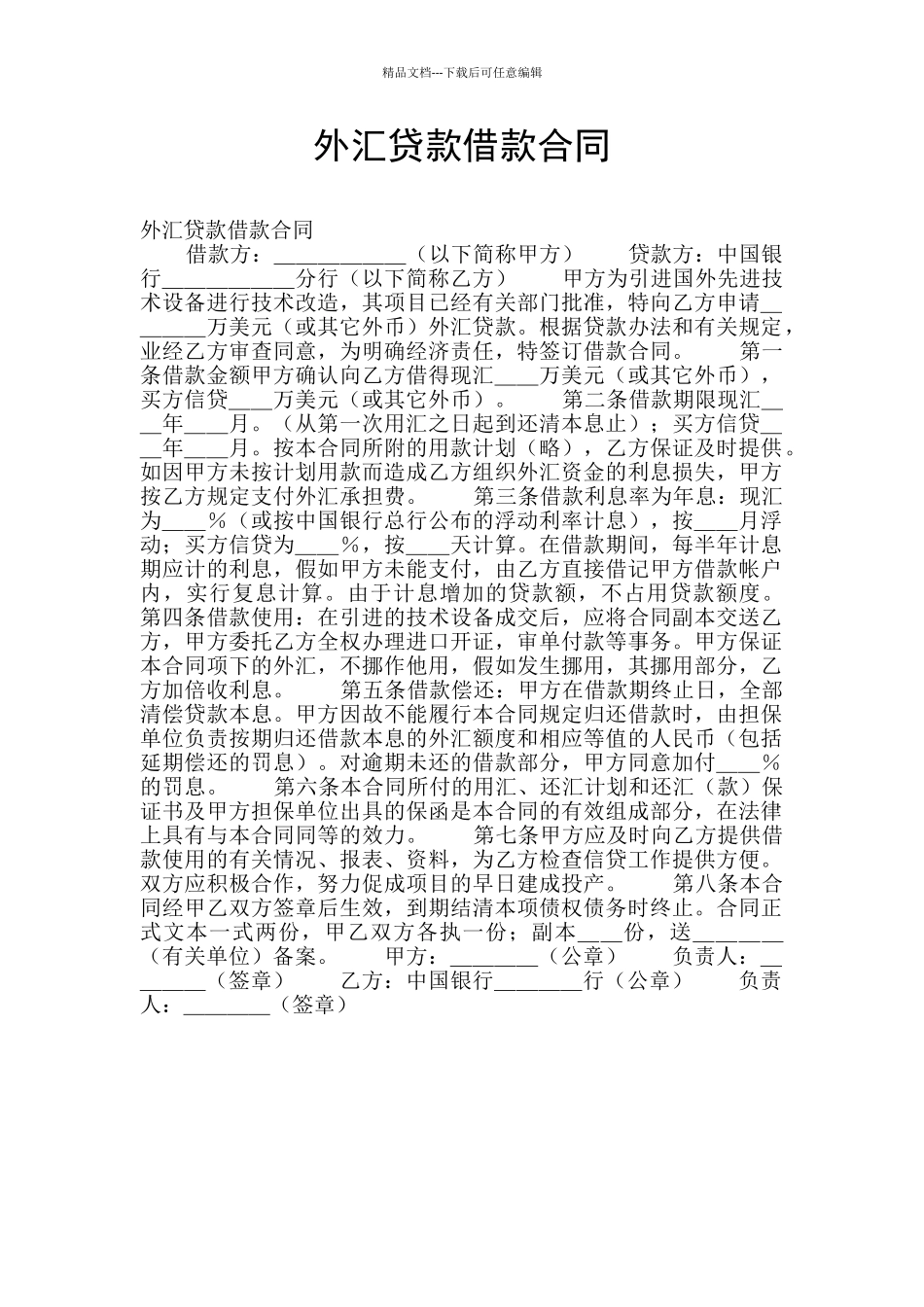 外汇贷款借款合同_第1页