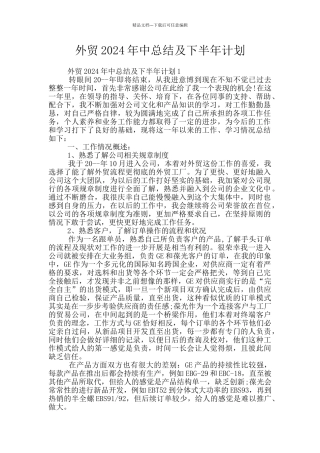 外贸2024年中总结及下半年计划