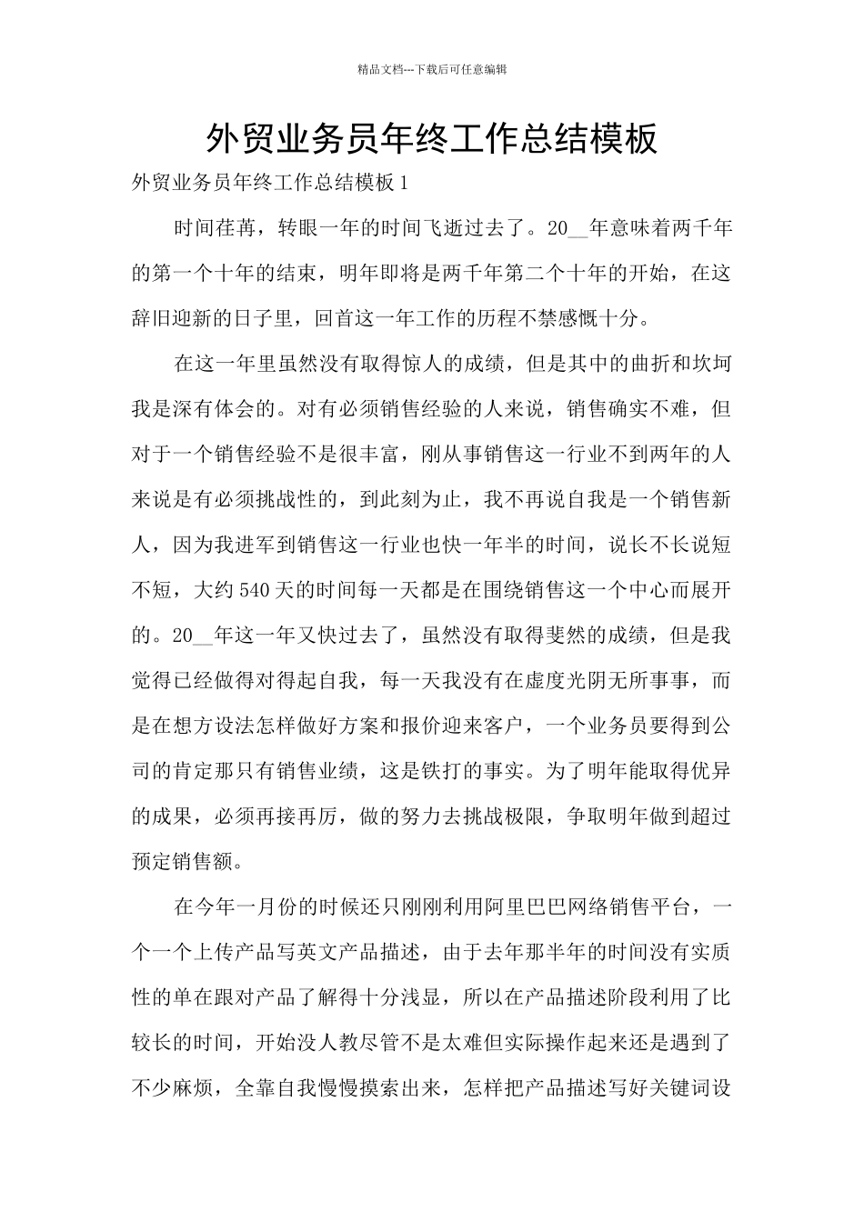 外贸业务员年终工作总结模板_第1页
