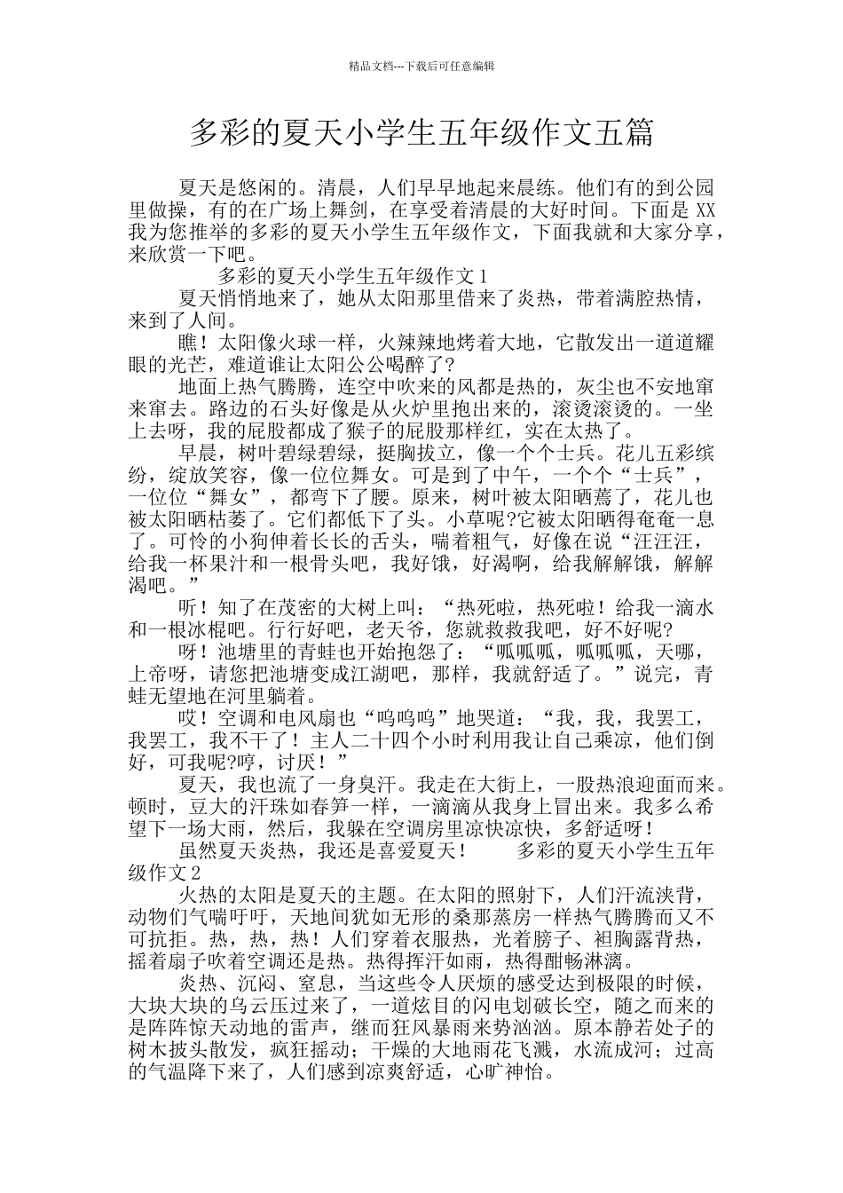 多彩的夏天小学生五年级作文五篇_第1页