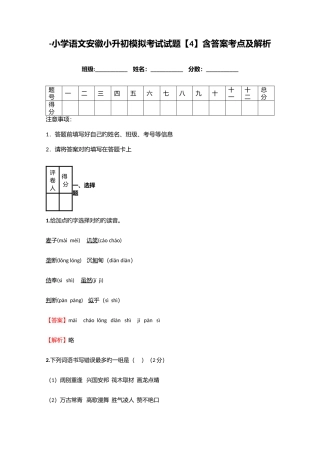 2025年小学语文安徽小升初模拟考试试题含答案考点及解析