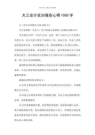 大三会计实训报告心得1000字
