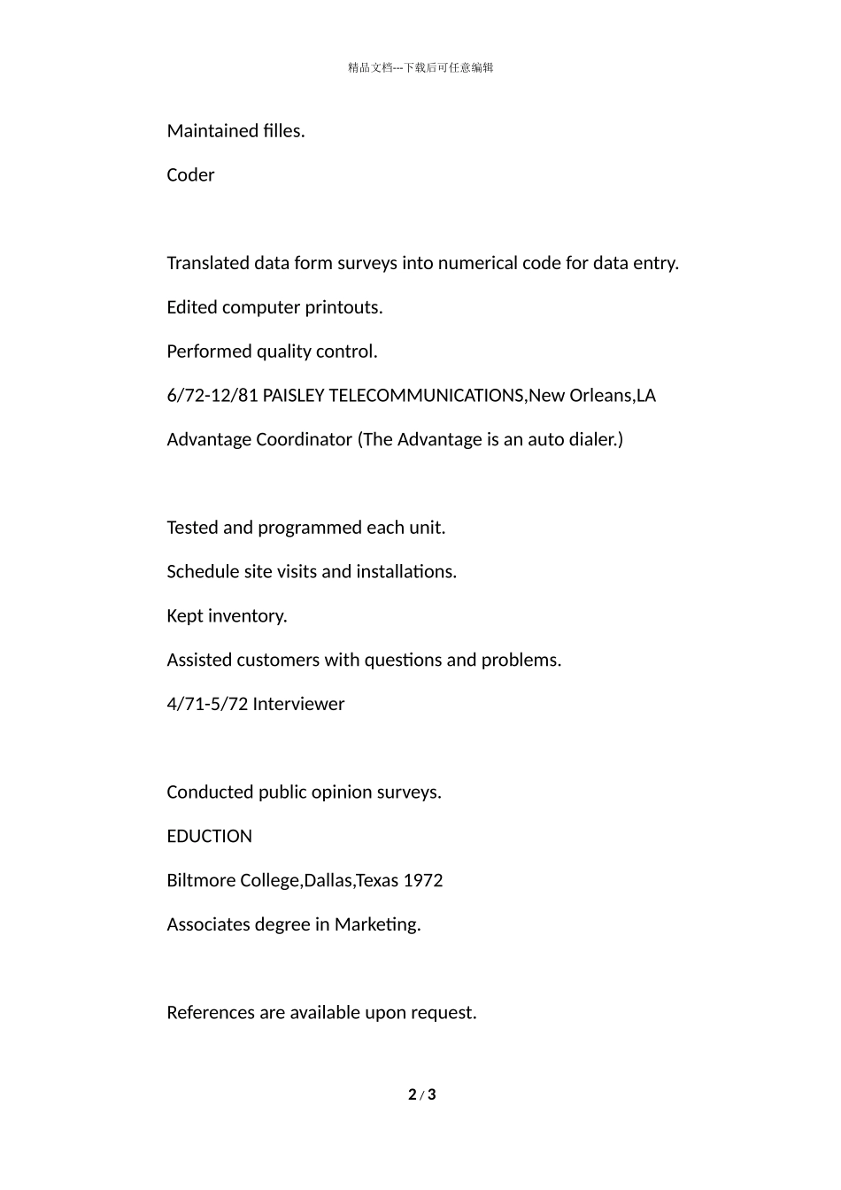 大众英文简历模板_第2页