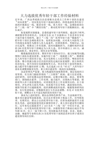大力选拔优秀年轻干部工作经验材料