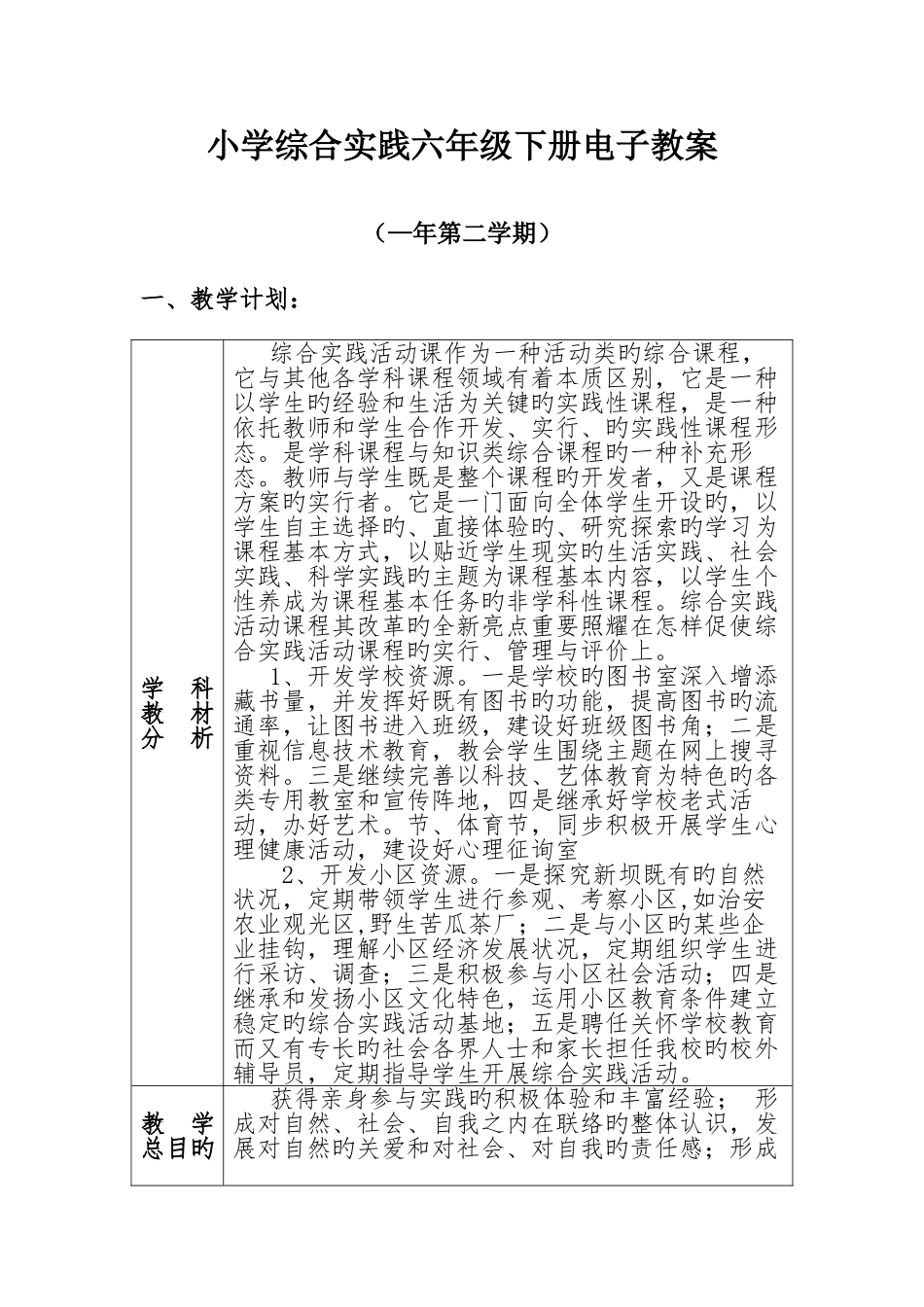 2025年小学综合实践活动六年级下册电子教案全册_第1页