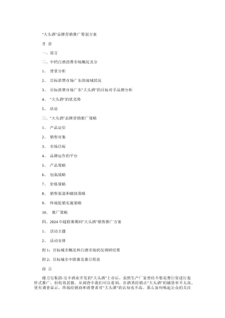 大头酒品牌营销推广策划方案