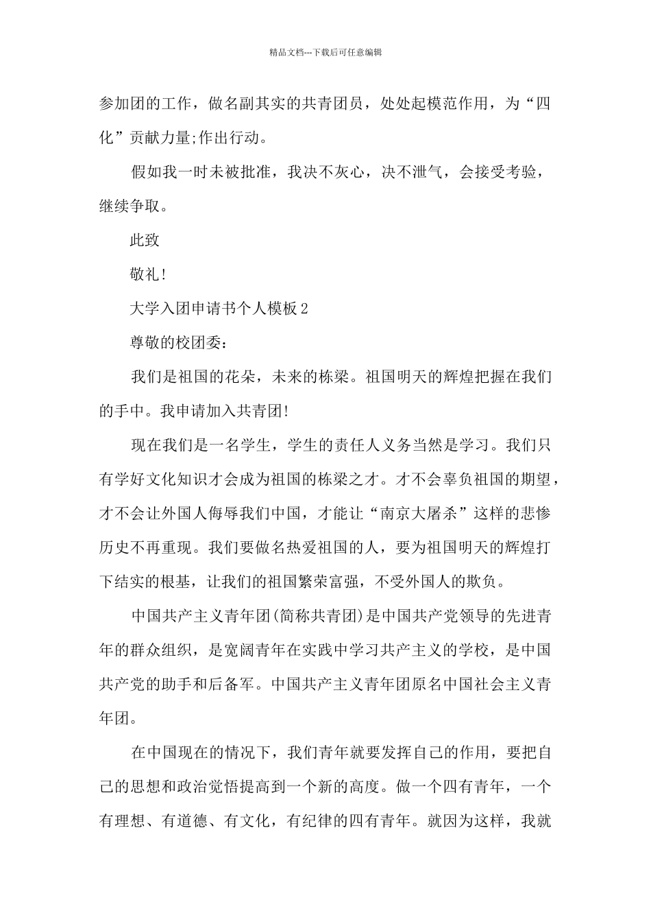 大学入团申请书个人模板范文_第2页
