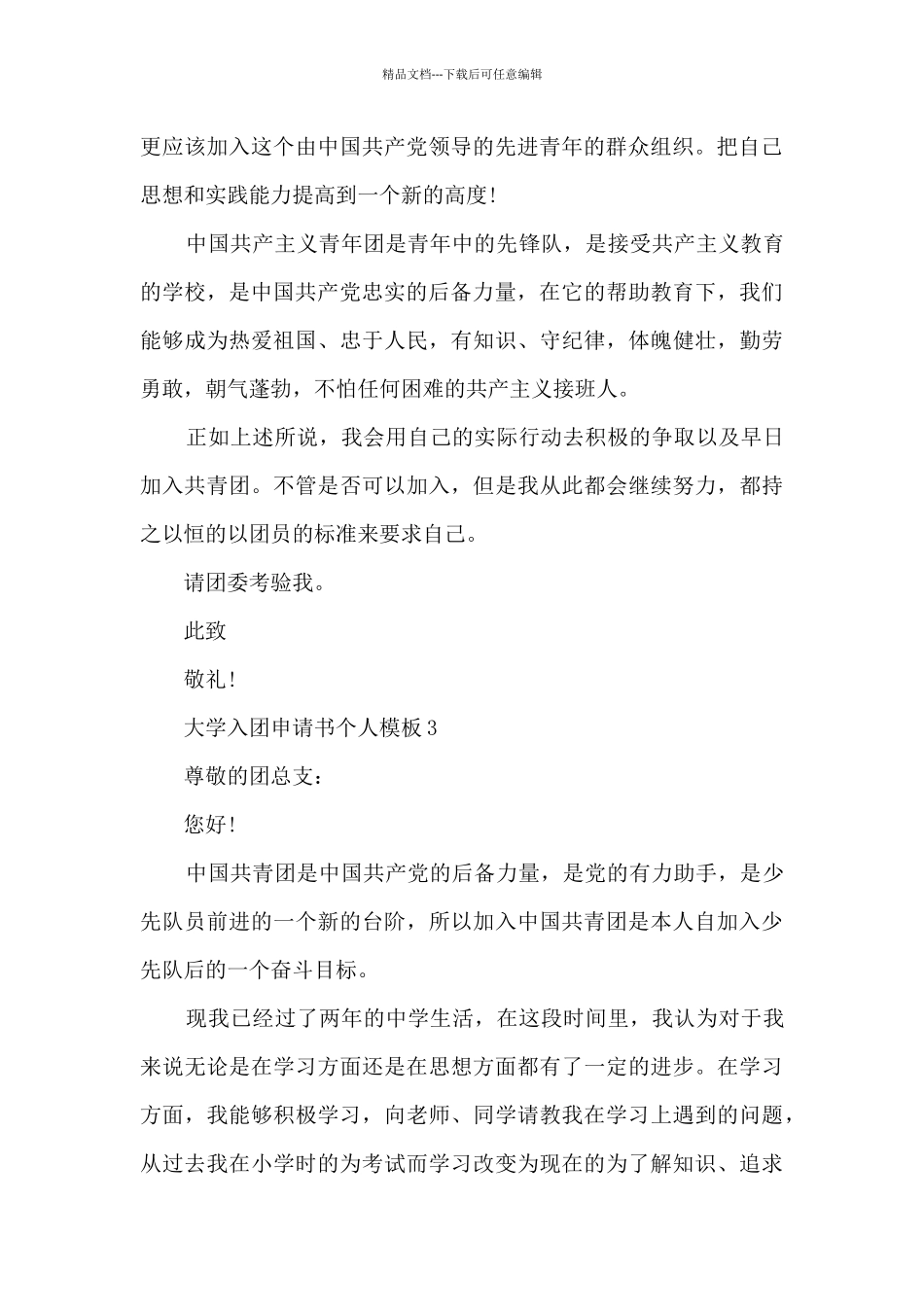 大学入团申请书个人模板范文_第3页