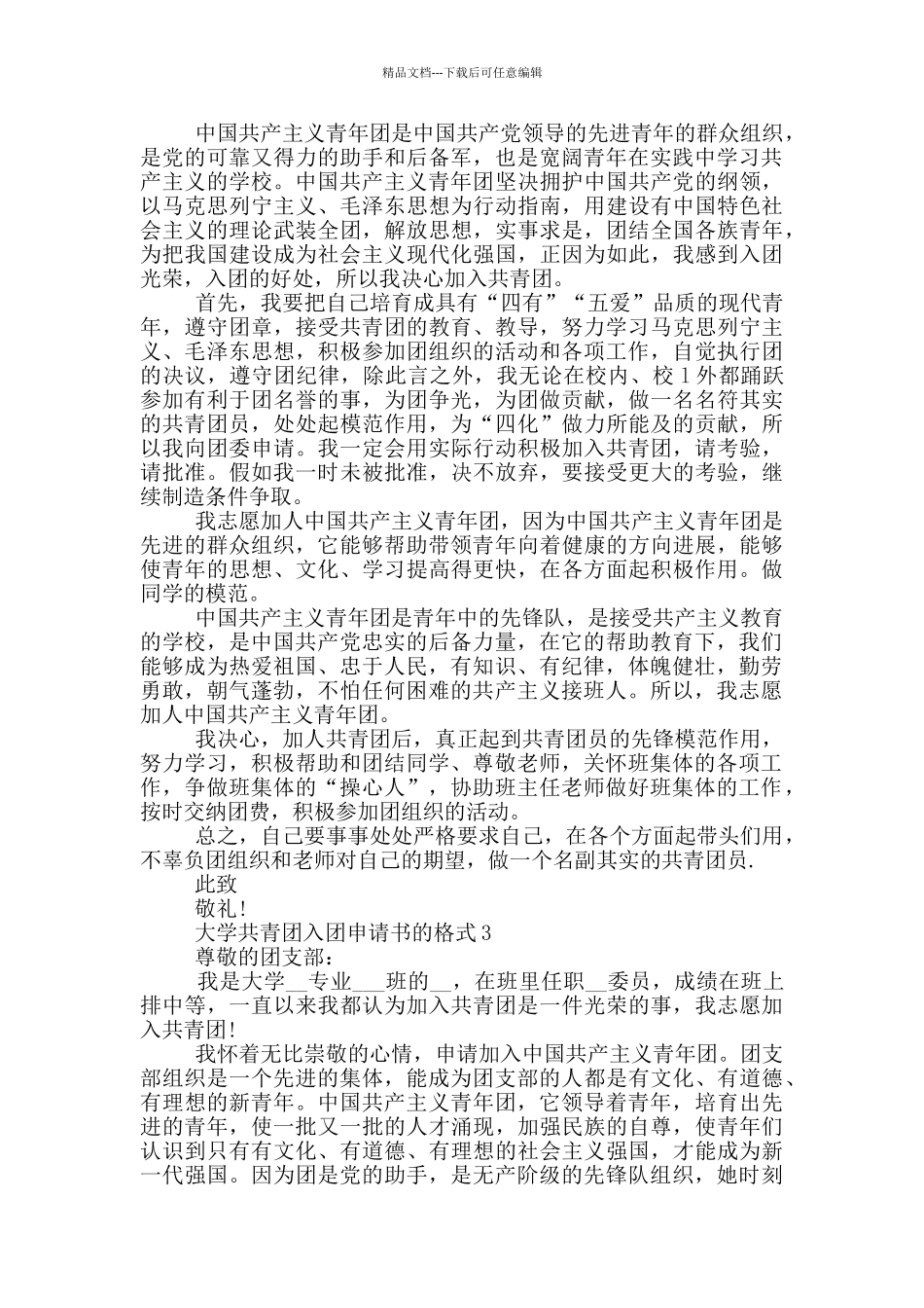 大学共青团入团申请书的格式_第2页