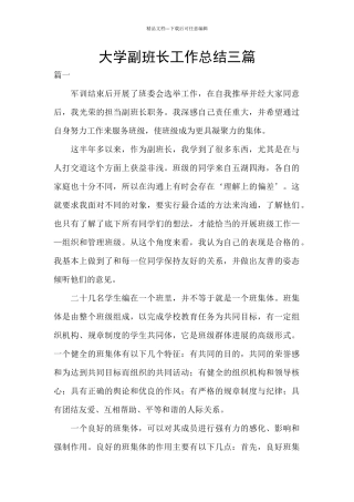 大学副班长工作总结三篇