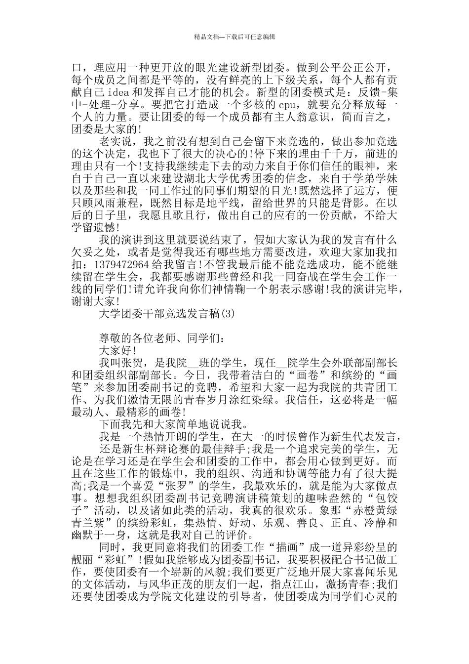 大学团委干部竞选发言稿范本应用文写作_第3页