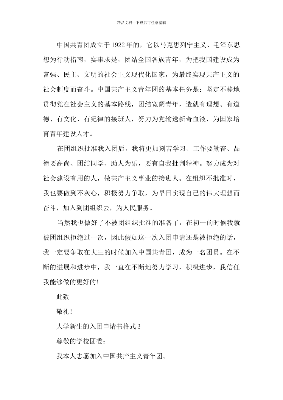大学新生的入团申请书格式范文_第3页