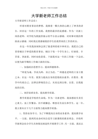 大学新教师工作总结