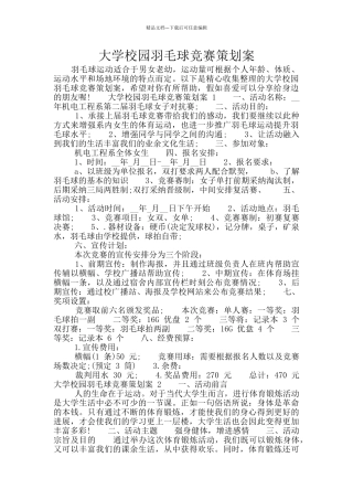 大学校园羽毛球比赛策划案