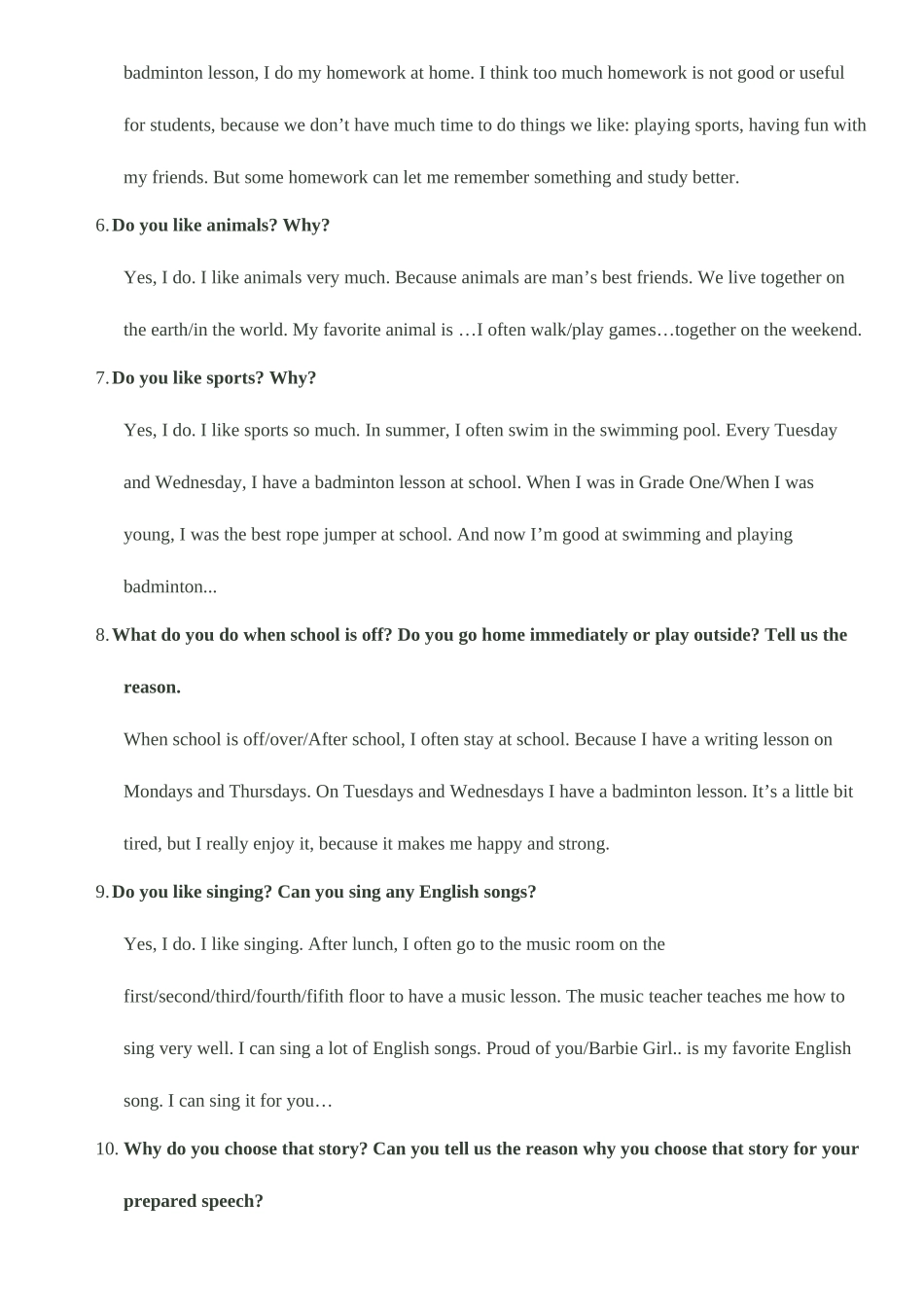 2025年英语希望之星风采大赛即兴问答题库小学组_第2页