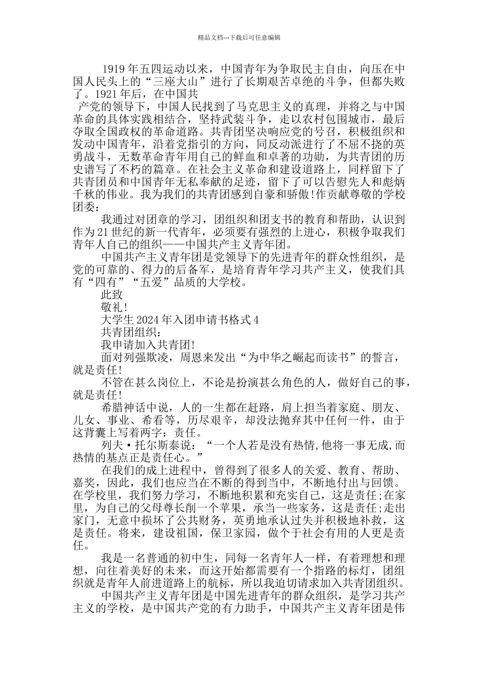 大学生2024年入团申请书格式_第3页