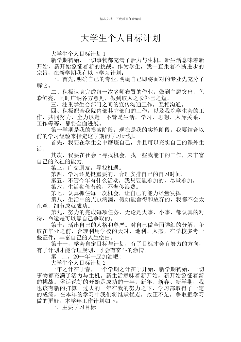 大学生个人目标计划_第1页