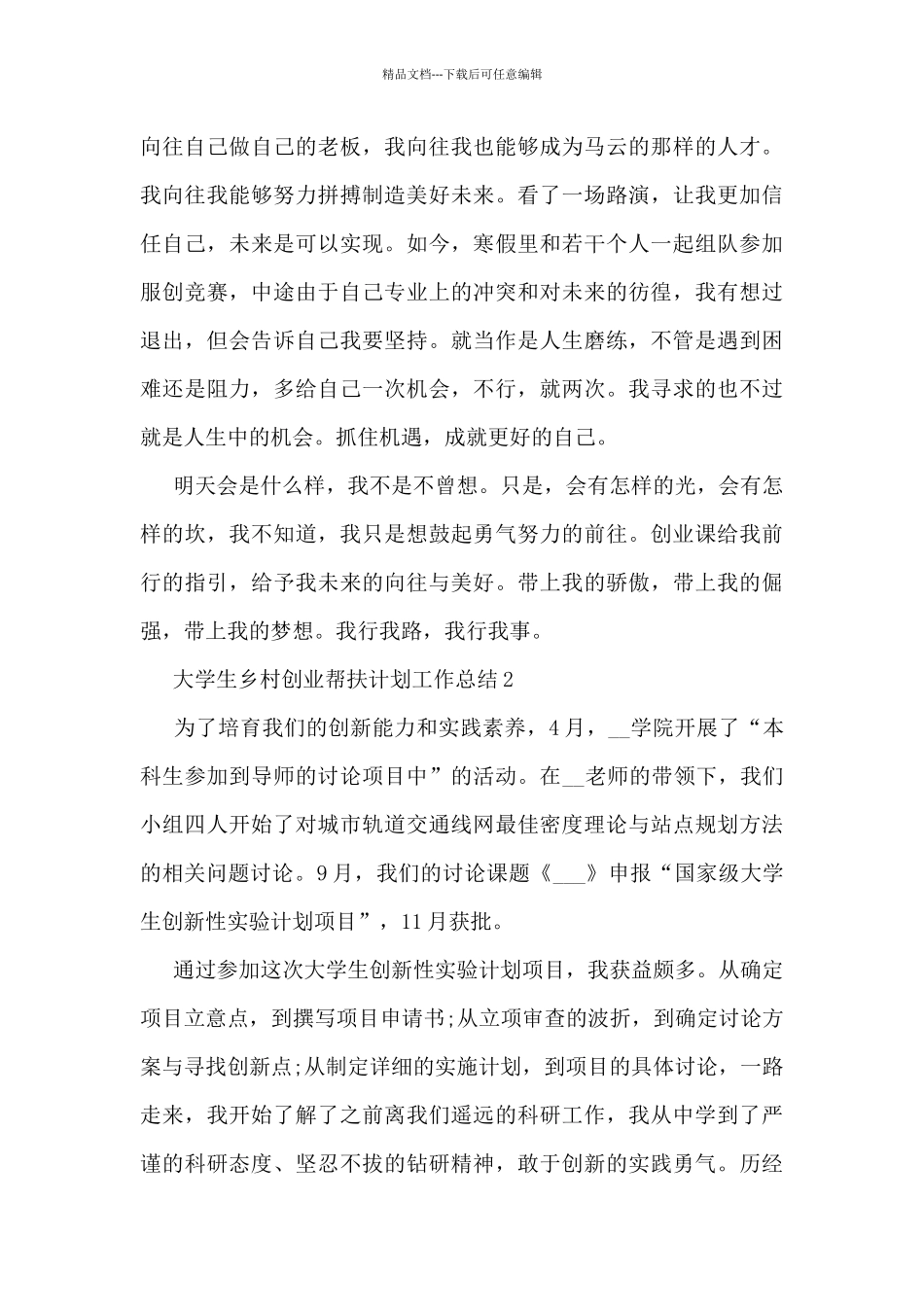 大学生乡村创业帮扶计划工作总结2024年5篇_第2页