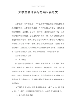 大学生会计实习总结5篇范文