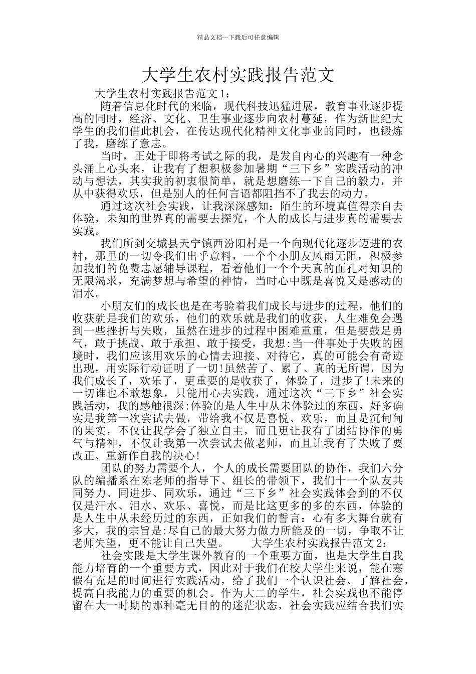 大学生农村实践报告范文_第1页