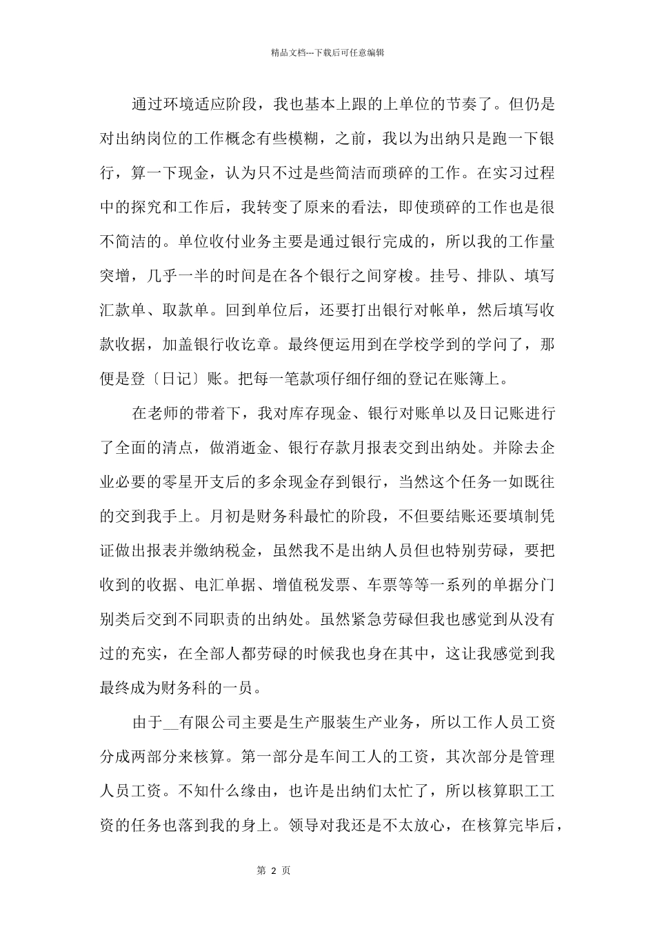 大学生出纳专业实习报告20245篇_第2页