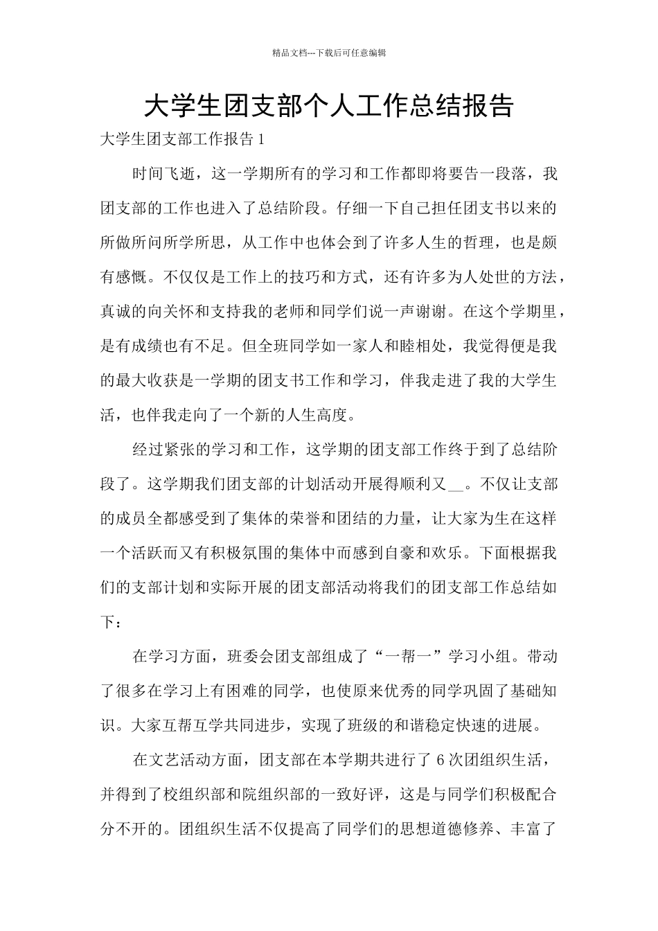 大学生团支部个人工作总结报告_第1页