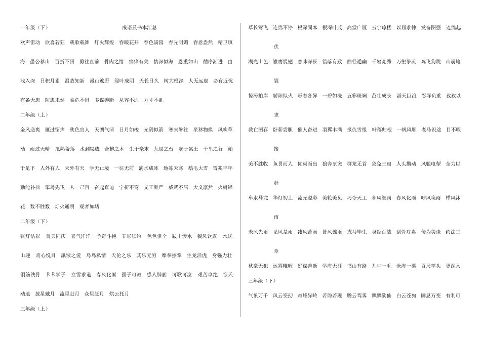 2025年小级成语古诗及课本单元必背知识汇总_第1页