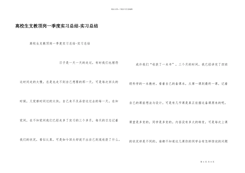 大学生支教顶岗一季度实习总结实习总结_第1页