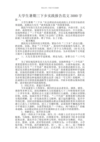 大学生暑期三下乡实践报告范文3000字