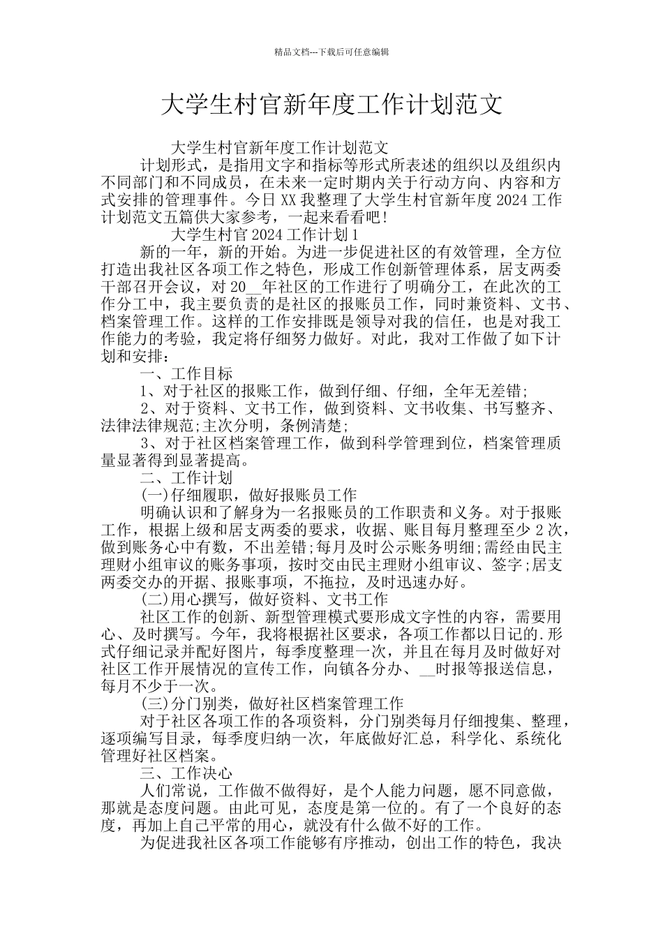 大学生村官新年度工作计划范文_第1页