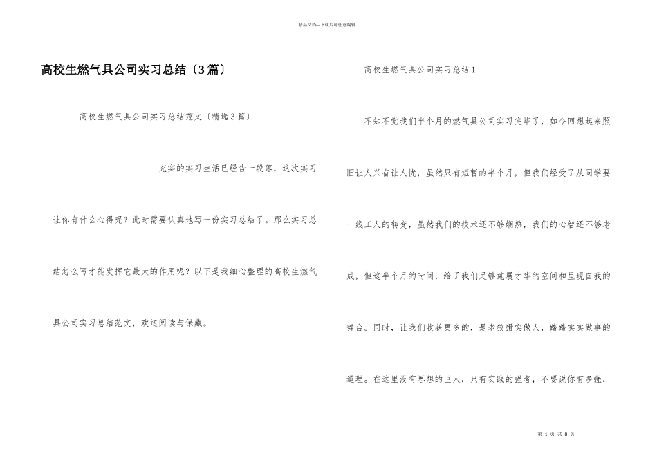 大学生燃气具公司实习总结（3篇）_第1页