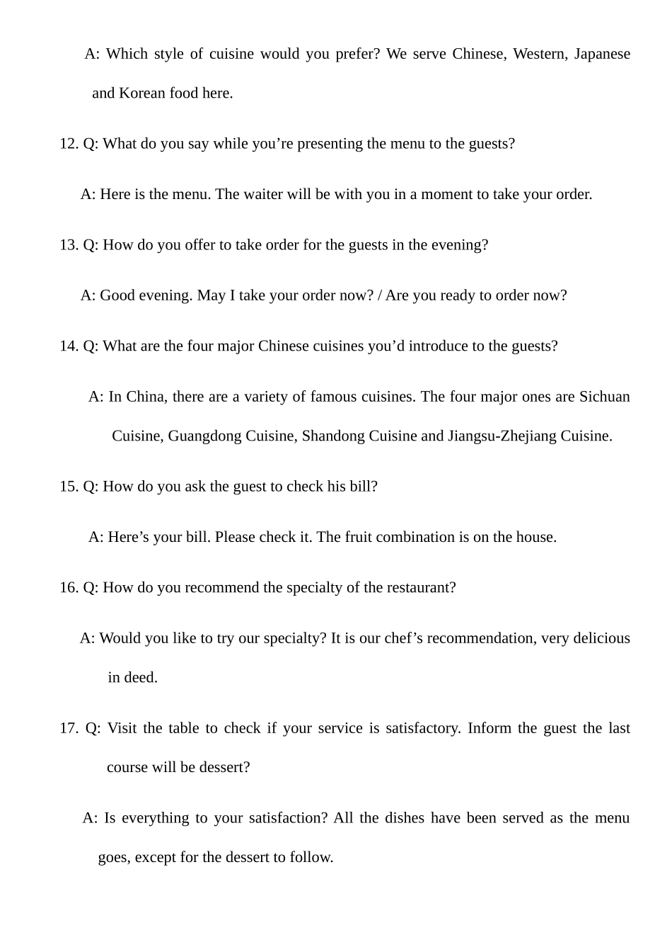 2025年职业院校技能大赛酒店服务赛项中餐宴会摆台项目英语口试题库_第3页