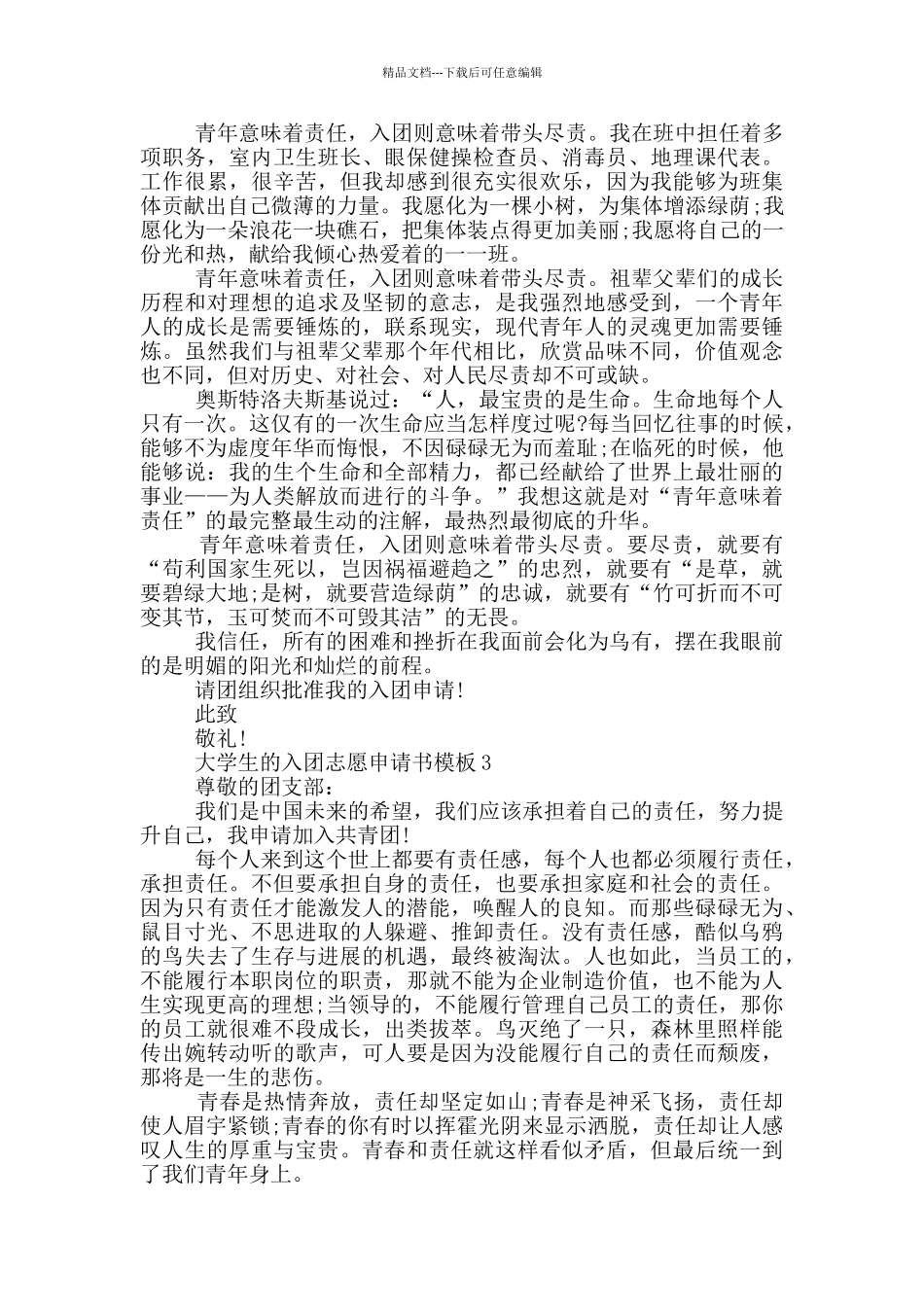 大学生的入团志愿申请书模板_第2页
