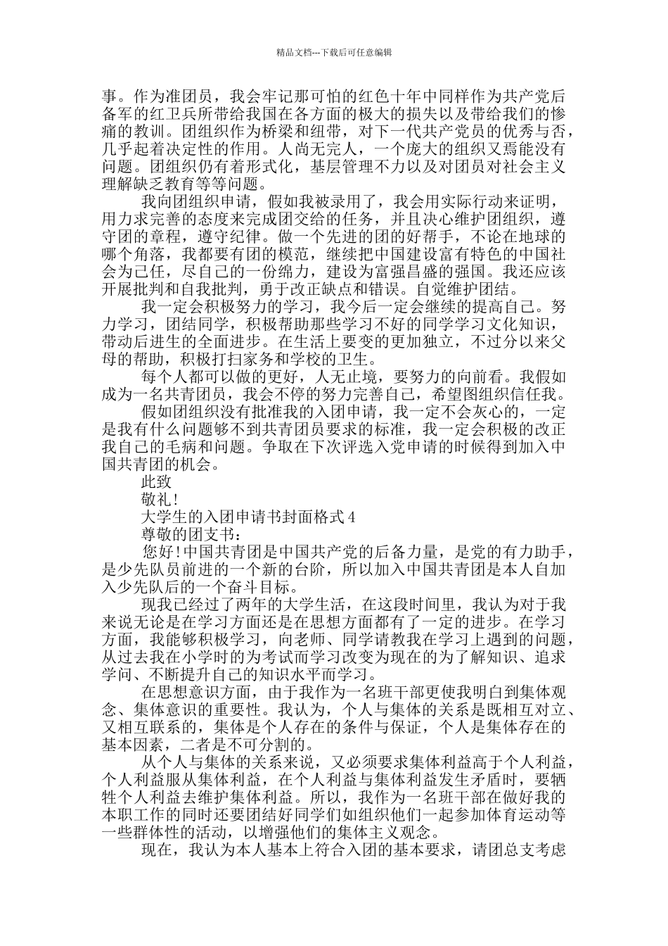 大学生的入团申请书封面格式_第3页